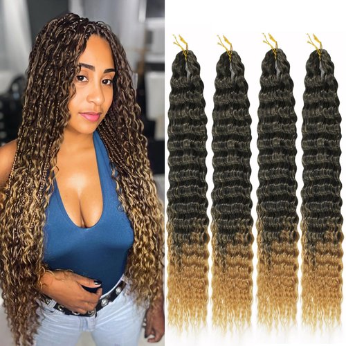 Vustbeauty Ocean Wave Crochet Hair 30 Inch 7 Packs Long Deep Wave Braiding Hair Synthetic Curly Crochet Hair Extensions For Black Women (30 Inch, 4packs, t27)