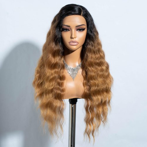 Joedir Lace Front Wigs 28" Long Curly Wavy Ombre Honey Hight Temperature Synthetic Wigs For Black Women 130% Density Wigs 200g(SOP43026)
