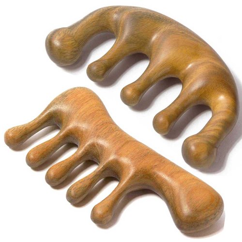 Moreinday 2 Pack Wooden Scalp Massager Hair Growth Comb, Massage Comb for Scalp Relax, Wood Head Massager Scalp Gua Sha Comb for Women Men - Green Sandalwood
