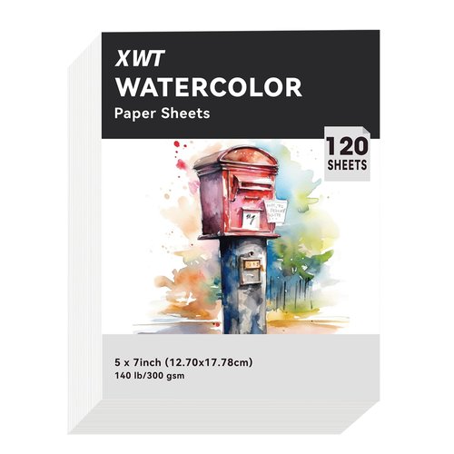 120 Sheets Watercolor Paper Bulk, 5x7in 140lb/300gsm Cold Pressed Water Color Paper, Acid Free Natural White Textured Watercolor Art Paper, Drawing Painting Supplies for Artists, Students, Kids