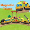 DSHMIXIA Battery Operated Train for Wooden Train Track Set Toys for 3 4 5 Year Old Boys Kids Action Locomotive Train Magnetic Connection (without Battery) (Yellow)