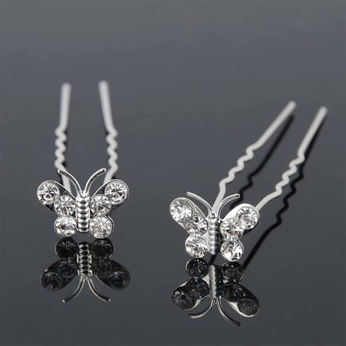 AKOAK 20 Pcs U-shaped Butterfly Rhinestone Hair Clip Crystal Hair Accessories Rhinestone Wedding Hair Clip for Bridal Wedding Party Girls (Silver)