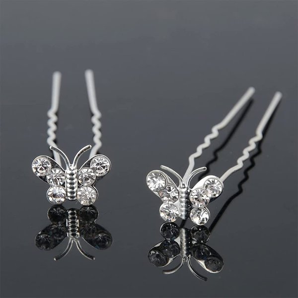 AKOAK 20 Pcs U-shaped Butterfly Rhinestone Hair Clip Crystal Hair Accessories Rhinestone Wedding Hair Clip for Bridal Wedding Party Girls (Silver)