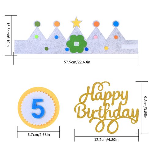 HexinYigjly Children's birthday crowns, changeable numbers 0-9, 3D stickers, fabric crown gifts for boys and girls, party decorations (yellow)