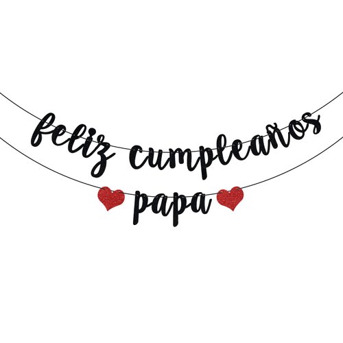 Black Glitter Feliz Cumpleaños Papa Banner - Fiesta Theme Party Decorations - Happy Father's Day, Dad Birthday Party Decorations