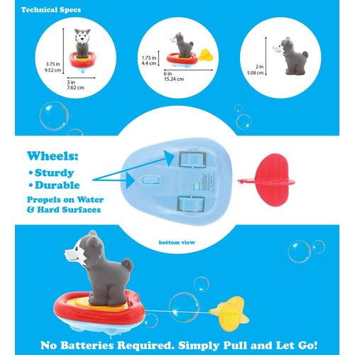 Dollibu Boat Racer Buddy, Fun Educational Bath Toy Finger Puppet Pull and Go Water Racing Woodland Pal for Shower Pool Bathtub Swim Hard Surfaces for Baby Toddler and Boy - 6 Inch - 3 in 1 Game - Wolf