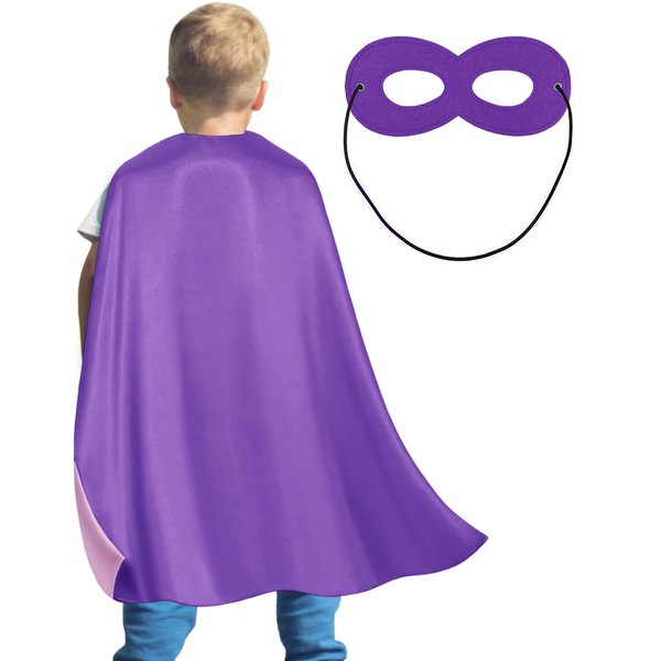 Naichuo Superhero Capes Cloak with Mask, Kids Children Boys Girls Double Side Dress Up Costumes for Halloween Christmas(Purple/Pink)