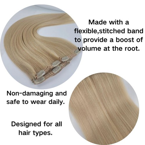 Blonde Highlights Clip in Hair Extensions Invisible Straight Clip in Hair Extensions 24inch for Women