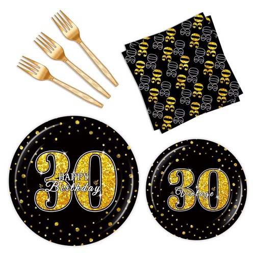 BQK 96 Pcs 30th Birthday Plates and Napkins Party Supplies 30th Birthday Party Decorations 30th Birthday Decorations for Men