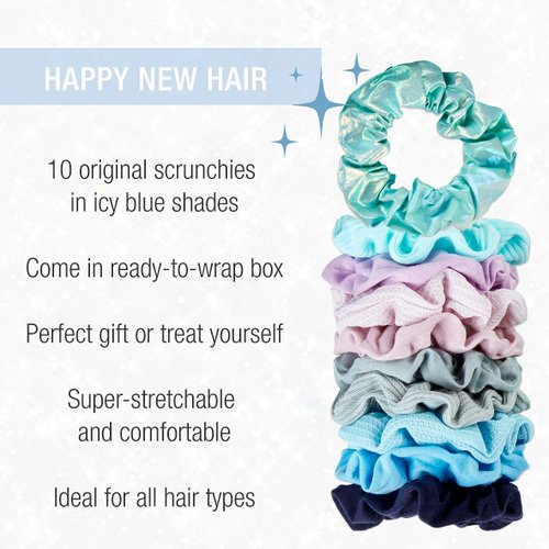 Scunci by Conair Holiday Gift Set for Women, Scrunchie Gift Box Set, Perfect Gift for Mom, Sister or Wife with 10 Hair Ties in Icy Blue Shades