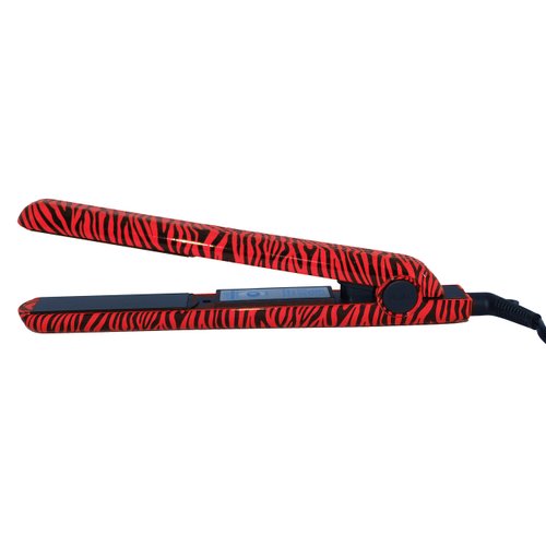 RoyalCraft TM Hair Straightener Iron Red & Black Zebra Print Ceramic Professional Immediate Heat Up.