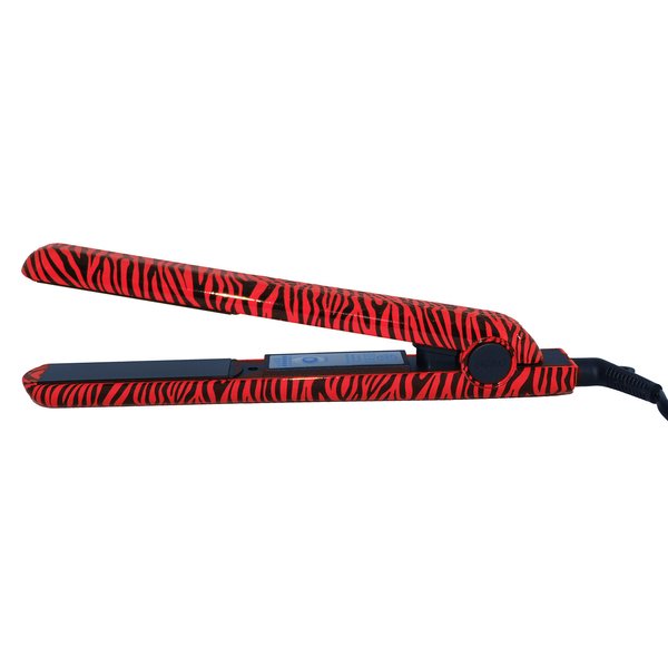 RoyalCraft TM Hair Straightener Iron Red & Black Zebra Print Ceramic Professional Immediate Heat Up.