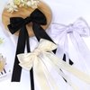 Ambesi Ribbon Hair bow Clips, 2PCS Silky Satin Hair Bows Hair Clip Black White Hair Ribbon Ponytail Holder Accessories for Women Girl Long Tail Hair Bow Clips Hair Barrette Dress Up Accessories