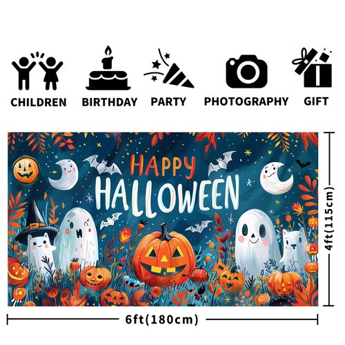 Halloween Backdrops for Kids Children Parties 4x6 ft Night Happy Halloween Banner, Ghost Halloween Party Decorations Halloween Party Banner, Spooky Halloween Decorations Indoor (C)