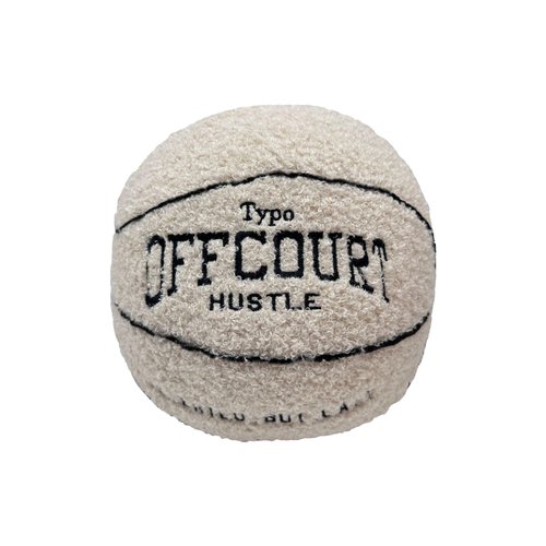 Tezimjia 2023 New Offcourt Basketball Pillow,11" Basketball Shaped Pillow Teddy Fleece Embroidered Basketball Throw Pillow Fuzzy Plush Toy Gifts for Kids Boys Girls (Beige)