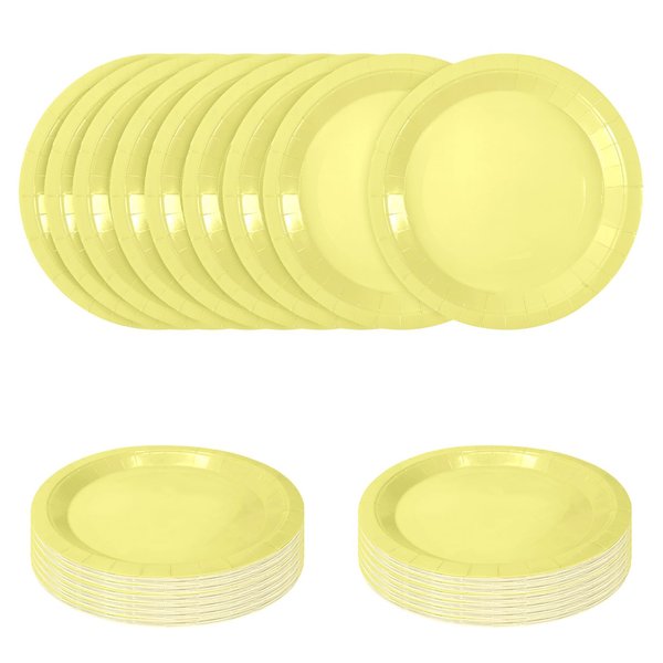 SietDESEO 50 PCS Light Yellow Paper Plates 7 Inch Disposable Plates Dessert Plates Yellow Dinner Plates for Wedding Baby Shower Birthday Party Supplies