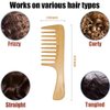 Wooden Wide Tooth Comb for Women Men, Anti-static Detangling Hair Comb Styling Comb for Curly Fine Straight Wet Dry Hair, Natural Bamboo Comb