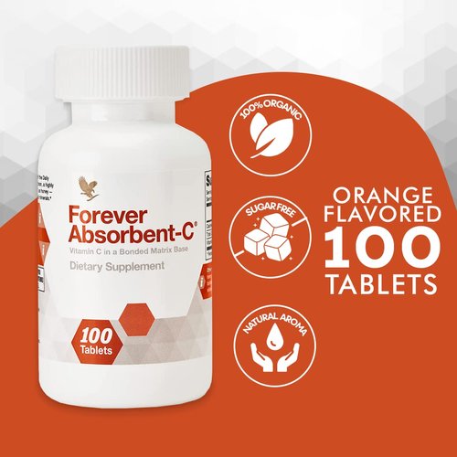 Forever Living - Forever Absorbent-C® - Advanced Vitamin C, Honey & Oat Bran for Immune Support, Healthy Skin - Delicious Orange Flavor - 100 Tablets