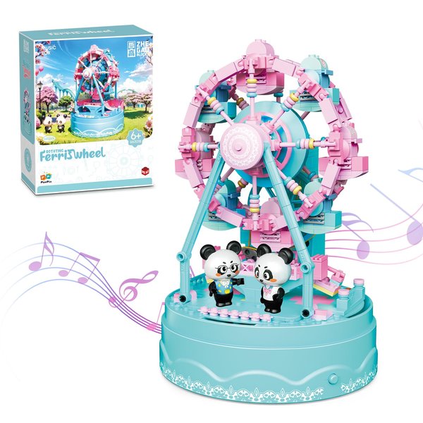 OQMI Rotating Ferris Wheel Music Box Building Block Toys (630pcs), which can Rotate and emit Music, for Girls and Boys 6-12 Years Old,Christmas and Valentine Gifts for Adults
