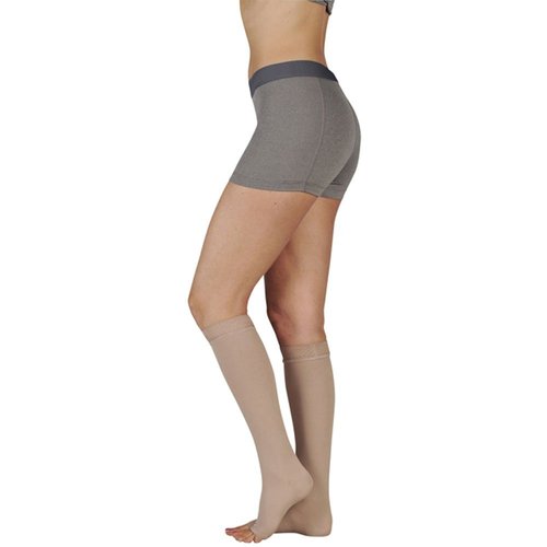 Juzo Soft Knee High 20-30 mmHg Compression Stockings w/ Silicone Band, Open Toe, Beige III Short