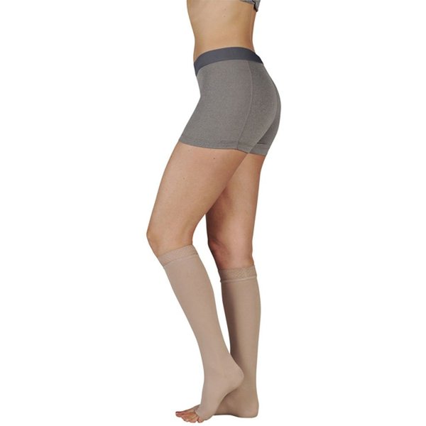 Juzo Soft Knee High 20-30 mmHg Compression Stockings w/ Silicone Band, Open Toe, Beige III Short