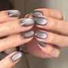 Press on Nails Short Oval Acrylic Nails Press ons False Nails with Cat Eyes Designs Grey Full Cover Fake Nails Glossy Stick on Nails for Women 24 Pcs