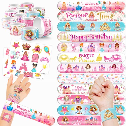 48 Little Princess 24PCS Little Princess Temporary Tattoos Sticker 24PCS Slap Bracelets Perfect f...