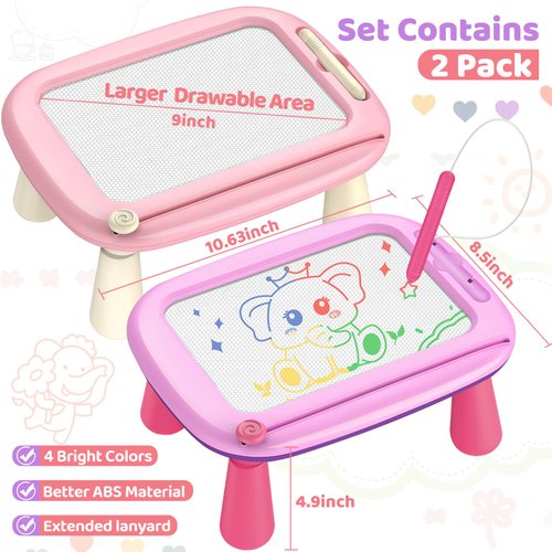 Officygnet Toddler Toys for 1 2 3 Year Old Girls, 2 Pack Magnetic Drawing Board for Kids, Doodle Board for Toddler 1-2 & 2-3, Learning Toys for Toddler Age 1-3, Christmas Birthday Gifts for Baby Girls