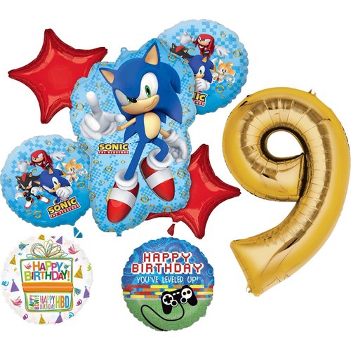 Anagram Sonic Video Gamers 9th Birthday Party Supplies Hedgehog Foil Balloon Bouquet Decorations