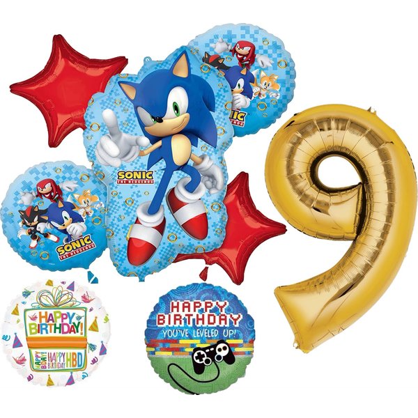 Anagram Sonic Video Gamers 9th Birthday Party Supplies Hedgehog Foil Balloon Bouquet Decorations