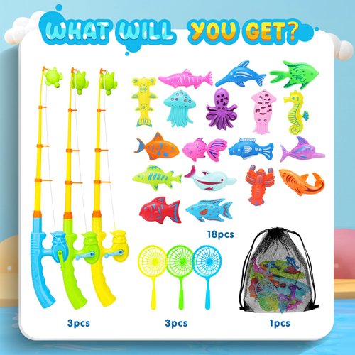 AuntyFey Magnetic Fishing Game for Kids 3-5 Includes 3 Toddler Baby Fishing Pole 3-5 6-10 Years Old, Toddler Fishing Game for Kids 3-5, Fishing Toy for Kids 3-5 8-12, Water Table Accessories Bath Toy