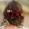 Fangsen Red Berry Rose Silver Gold Eucalyptus Leaf Burgundy Hair Comb Festival Headpiece Christmas Hair Baubles for Holiday Cosplay Women Party (#01)