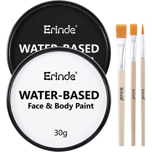 Erinde Black White Face Body Paint, Professional Water Based Face Painting Kit for Kids & Adults, Non Toxic Water Activated Single Cake Face & Body Paint Makeup Supplies for Halloween Cosplay SFX, 60g