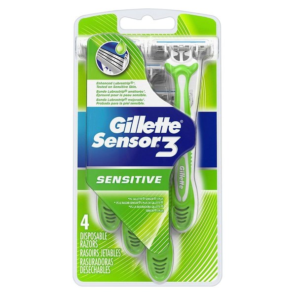 Gillette Mens Sensor 3 Sensitive Disposable 4 Count (3 Pack)