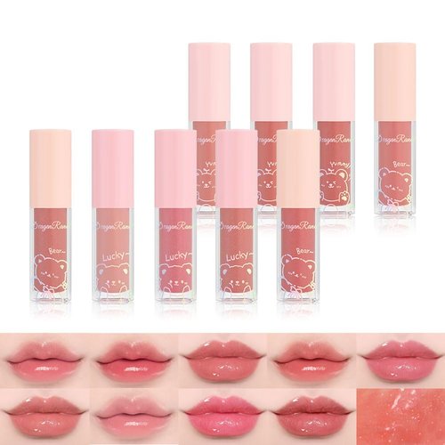Bear Lip Glaze Jelly Lipstick 9 Colors Watery Liquid Lipstick Set Moisturizing Lip Stain Plumping Highly Pigmented Lip Gloss Set Cosmetics Beauty Makeup