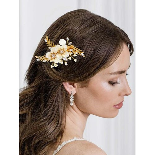 Evild Flower Wedding Hair Clips Gold Rhinestone Leaf Bridal Hair Barrettes Crystal Hair Accessories for Women