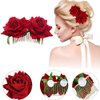 AKOAK 1 Pack Double Rose Hair Comb, Bride Hair Comb Women's Wedding Hair Accessories Bride Flamenco Dancer Hairstyle Girl Halloween Cosplay Party(Red)