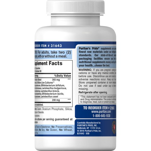 Puritan's Pride Probiotic 10 with Vitamin D to Help Support Immune System Health, Capsule, 60 Count, White