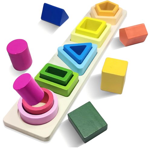 Wooden Stacking Toys, Montessori Toys for 3 Year Old Boys Girls Wooden Sorting & Stacking Toys for Baby Toddlers Shape Sorter Color Stacker Preschool Kids Wood Gift