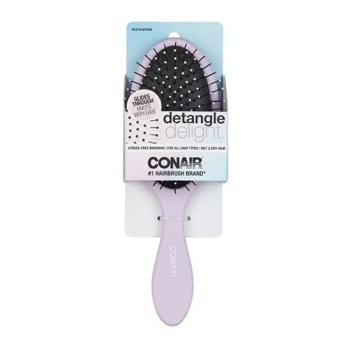 Conair Detangle Delight Hair Brush | Stress-Free Brushing | For All hair Type| Wet and Dry Hair - Features flexible bristles, Light Purple - 1 Count (Assorted Color)