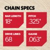 Oregon L68 ControlCut Chainsaw Chain for 18-Inch Bar, 68 Drive Links, .325" Pitch, .063" Gauge, Fits Several Stihl Models (22BPX068G),Grey
