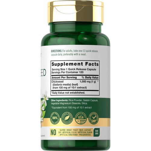 Chickweed Capsules | 1,000mg | 120 Count | Non-GMO, Gluten Free Extract | Herbal Supplement | by Carlyle