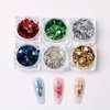 Holographic Nail Art Foil Glitters Kit 6 Boxes 3D Nail Glitter Flakes Nail Art Supplies Confetti Sparkly Aluminum Foil Irregular Foil Glitter Nail Design for Acrylic Nails Decorations Accessories