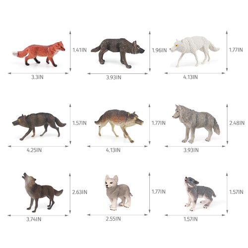 Sinmelechtra 9PCS Wildlife Wolf Model Figures Set Arctic Wolf King Siberian Wolf,Green Wolf Tabletop Ornament Party Favors Toys for Boys Girls Kids