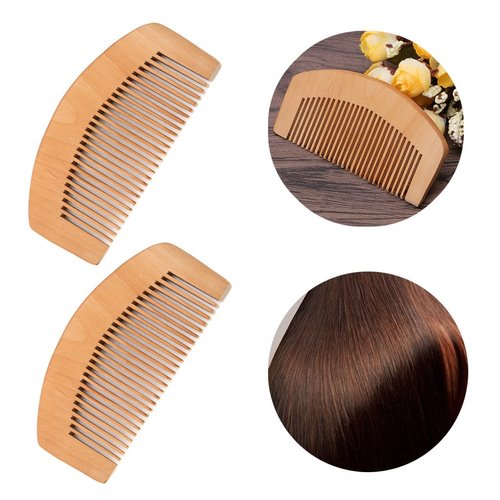 2Pcs Brown Natural Peach Wood Fine Tooth Hair Comb Anti-Static Hair Care Wooden Comb Handmade Gift Comb for Women and Men Massage Detangling Tools Care Accessories Hair Combs