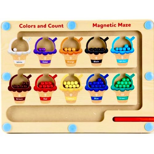 ADRGP Magnetic Color and Number Maze Montessori Toy, Fine Motor Skills Toy, Wooden Color Matching & Counting Puzzle Board Toddler Educational Preschool Toys for Kids, Boys and Girls 3 4 5 6 Years Old
