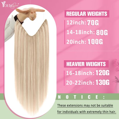 YoungSee Wire Hair Extensions Highlights Wire Real Human Hair Extensions Ash Blonde Highlights Bleach Blonde with Strawberry Highlights Hair Wire Extensions for Natural Look 18In 80G
