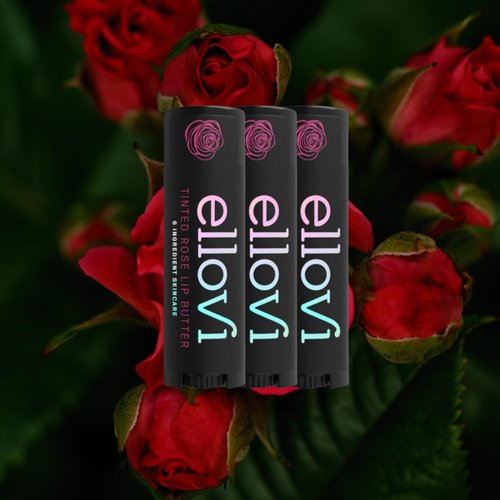 Ellovi Natural Lip Butter Lip Balm - Wild Rose Tinted - Pure Enough to Eat - Made With Just 6 Vegan Ingredients - Tinted Moisturizing Lip Care for All Day Hydration (3-Pack)