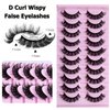 LuckForever 10 Pairs False Eyelashes Russian Strip Eye Lashes Wispy False Lash Fluffy Eyelash Extension Natural Look D Curly Volume Fake Eyelashes Reusable Eyelash Pack for Women Girls