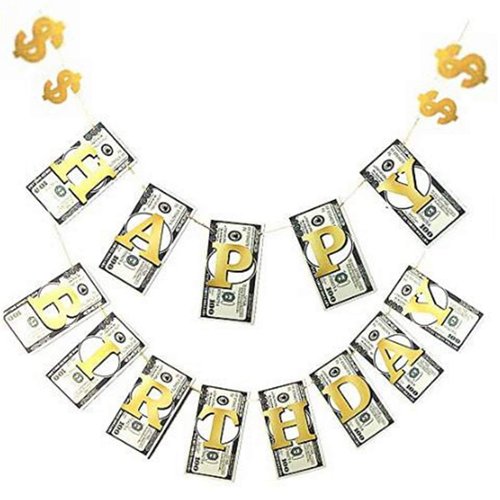 YiiiGoood Money Dollar Bill Signs Theme Paper Happy Birthday Banner Bill Pennant Banner Birthday Party Decorations Party Supplies